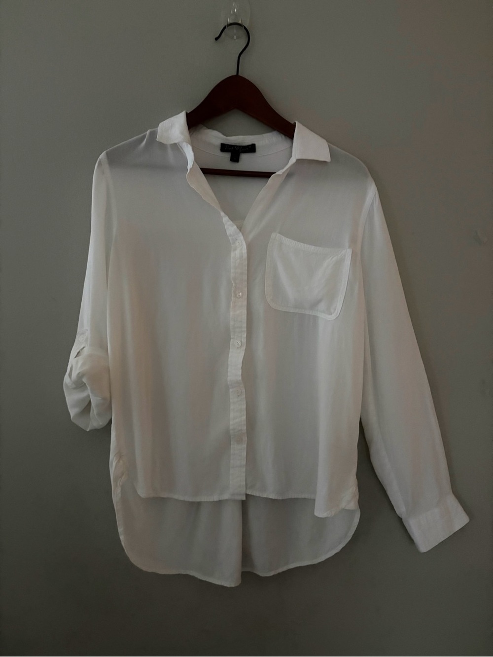 White Button-Front Semi Sheer Blouse size Medium Soft Flowy Relaxed Summer Top